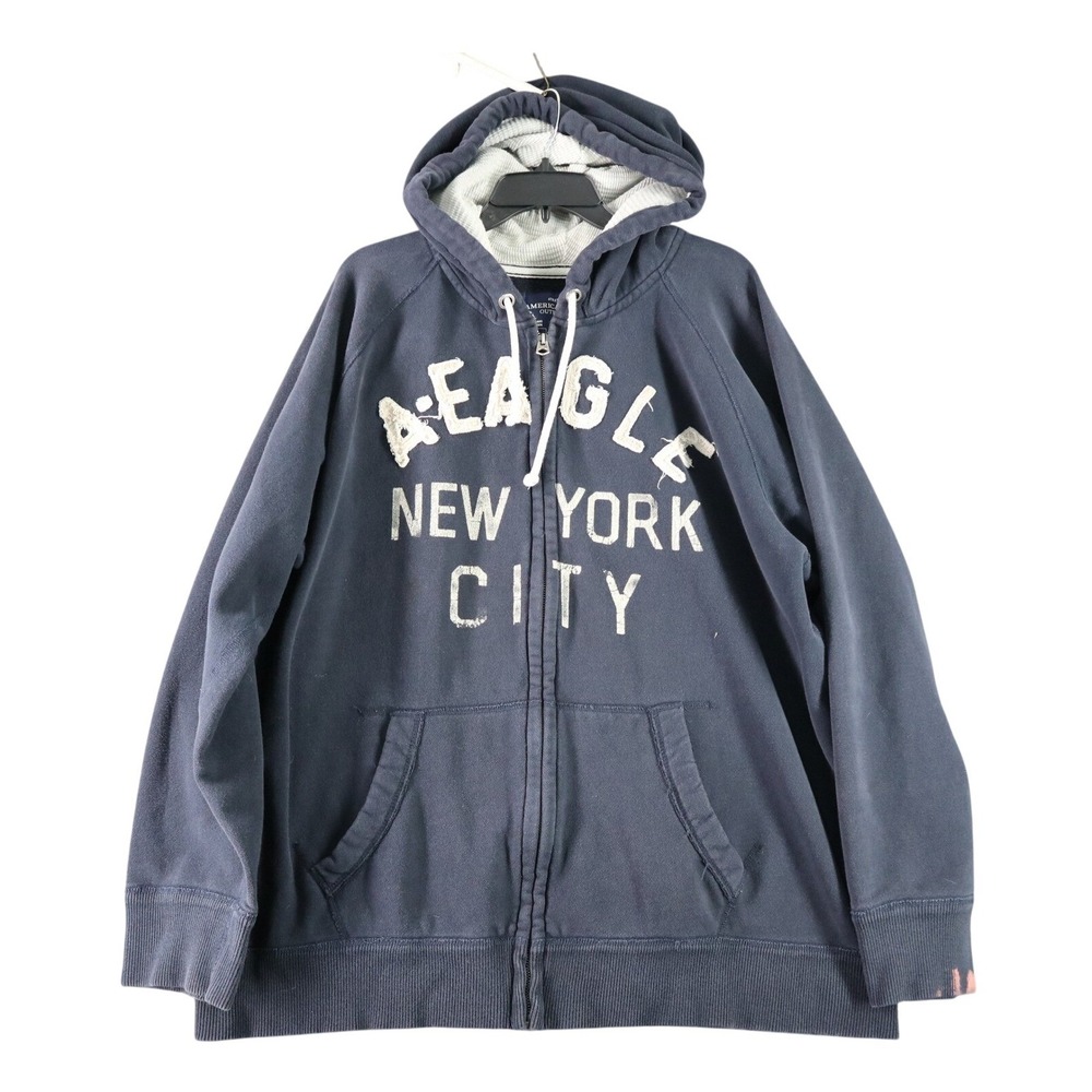 American Eagle New York City NYC Heavyweight Full Zip Hoodie Mens XXL Navy Patch